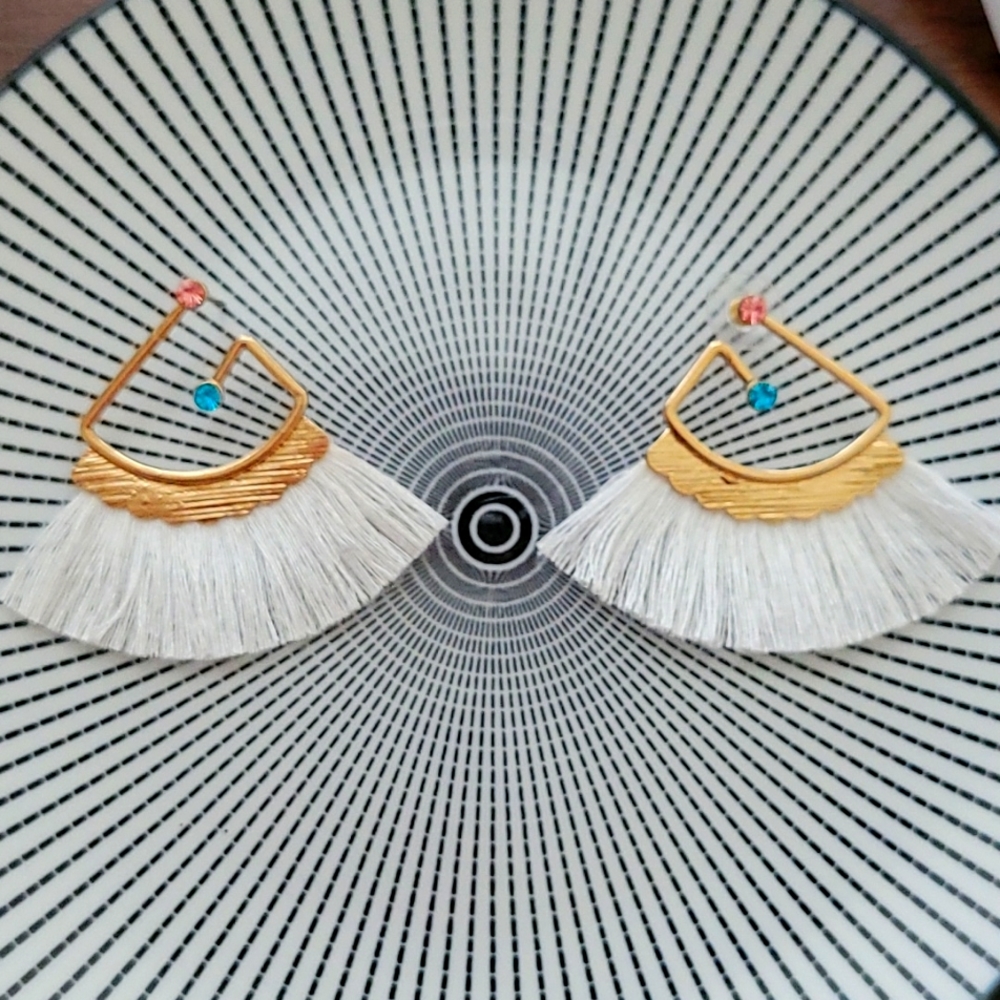 Fan Shaped Earrings w/gemstones